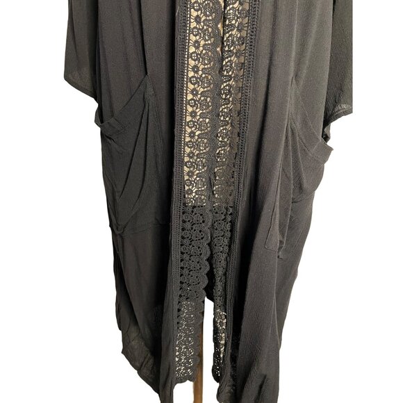 Time & True Black Cardigan Duster L-XL Gauze Goth Pockets Open Front Baggy - Picture 3 of 9